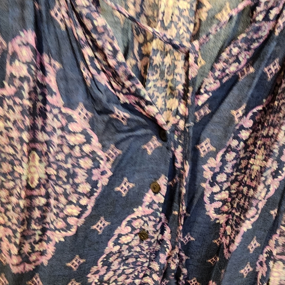 LUCKY BRAND Bohemian Blue and Purple Casual Blouse Size S - Picture 5 of 11